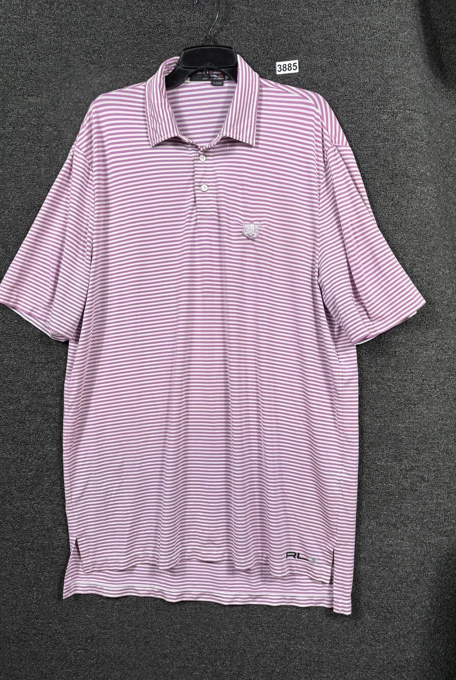 RLX Ralph Lauren Golf Performance Polo Shirt Mens Size XL Pink Striped Stretch